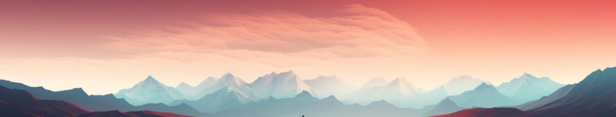 Obraz premium Exploring the Majestic Mountain Vista: A Person in a Red Jacket Embracing the Dawn, Symbolizing the Dawn of Artificial Intelligence and Discovery.