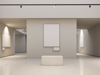 Empty white modern art gallery with picture frame