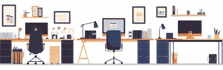 Modern Office Workspace with Desk, Computer, and Chair - Illustration