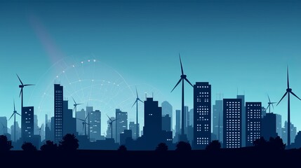 Fototapeta premium A city skyline with many wind turbines in the background