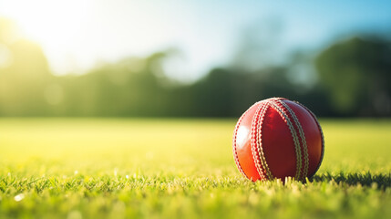 Cricket ball isolated on green field background