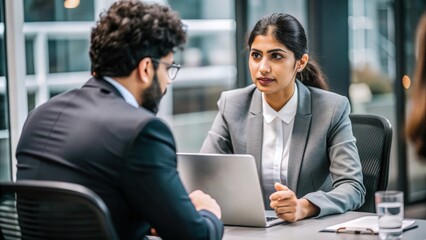 Indian HR manager providing guidance during a consultation.
