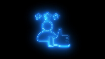 User Profile with Star Rating and Thumbs Up in Blue Neon , Ideal for Digital Feedback, Reviews, and Reputation Management