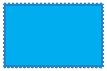 Blue empty postage stamp frame with zigzag border