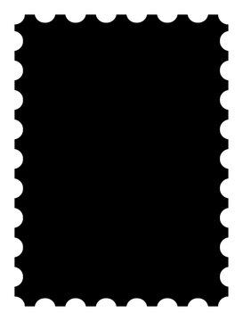Black portrait postage stamp empty frame template vector illustration with zigzag border