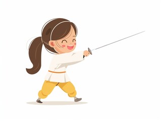 Child practicing fencing illustration. AI generated