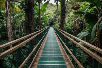 Fototapeta premium Explore the Unique Footbridge in the Adventurous Jungle Landscape