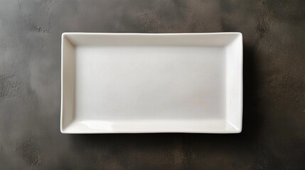A simple white rectangular plate, top down view, handmade work, luxury