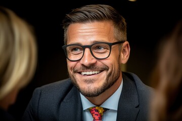 Smiling Financial Advisor Talking To A Mixed-Race Female Colleague, Discussing Opportunities