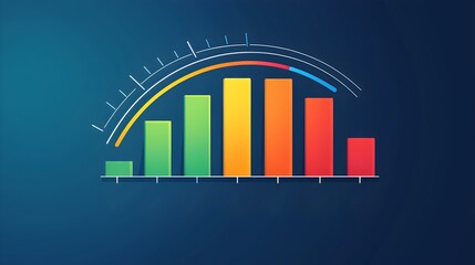 Fototapeta premium Abstract Bar Chart with Curved Arrow, Blue Background.