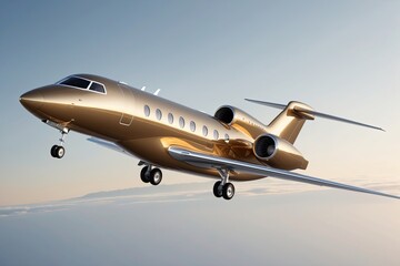 Gold Private Jet Soaring in Luxury Travel Against a Smooth White Background 3D Rendering