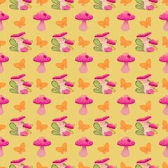 Autumn seamless pattern, mushroom, fall