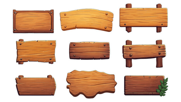 Set of Wooden Signboards - Game Assets on Transparent Background