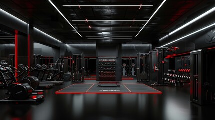 Modern Black and Red Gym Interior Design