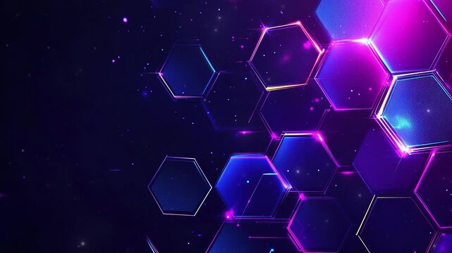 Abstract purple and blue background with a hexagon pattern for technology. Abstract futuristic geometric tech. Technology, science or business concept. Futuristic geometric pattern. Copy space area