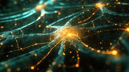 A digital interface where veins of light connect different modules, symbolizing the flow of data and information