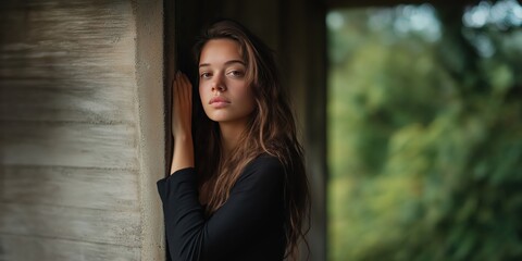 A brunette girl in a little black dress. Photoshoot. Sony A7R5
