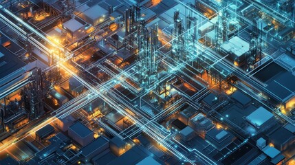 Fototapeta premium A detailed illustration of a market analysis, with veins of light connecting various sectors and industries