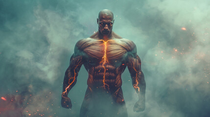 Fototapeta premium Fantasy-themed image of a muscular warrior