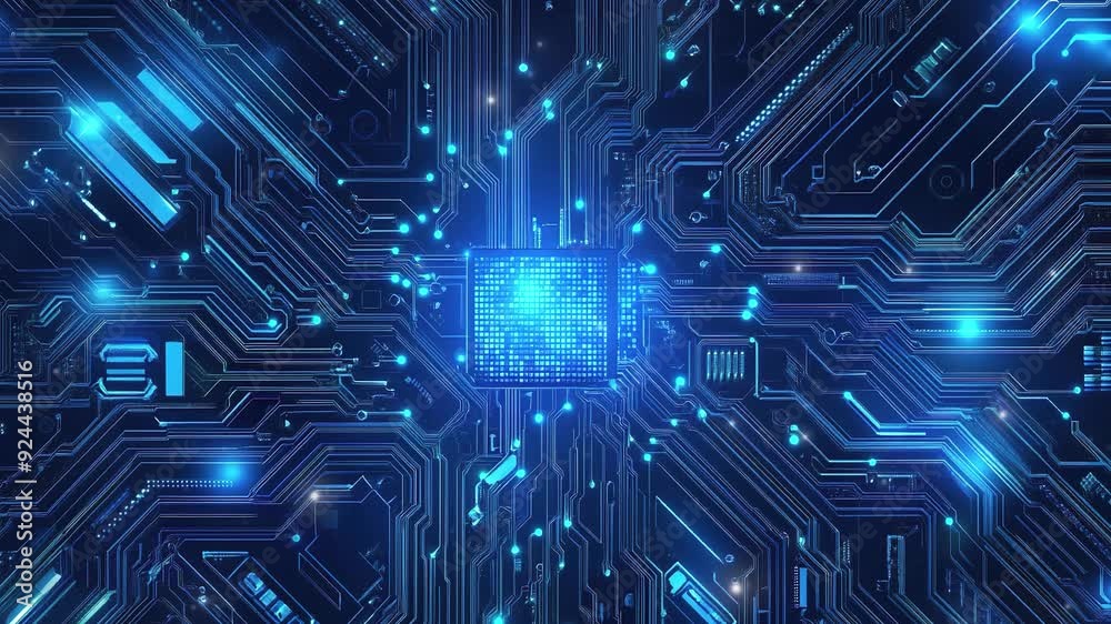 Poster abstract blue circuit board background. abstract technology background. high technology and digital 