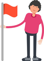 Man Character Holding Flag
