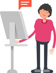 Man Character Working on Computer
