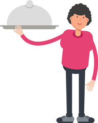 Man Character Holding Food Dish
