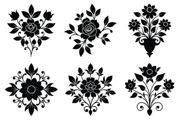 Vintage floral decor silhouette high quality vector art illustration