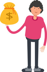 Man Character Holding Dollar Sack

