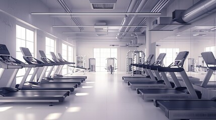 Obraz premium Modern Gym Interior with Treadmills and Fitness Equipment
