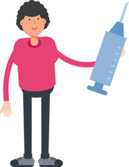 Man Character Holding Medical Syringe Illustration
