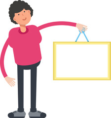 Man Character Holding Blank Signage
