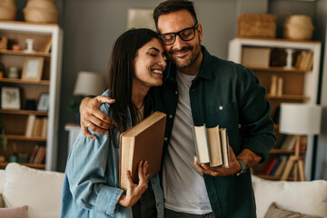 Couple moving out of the house, packing stuff and looking at the book, remembering some things