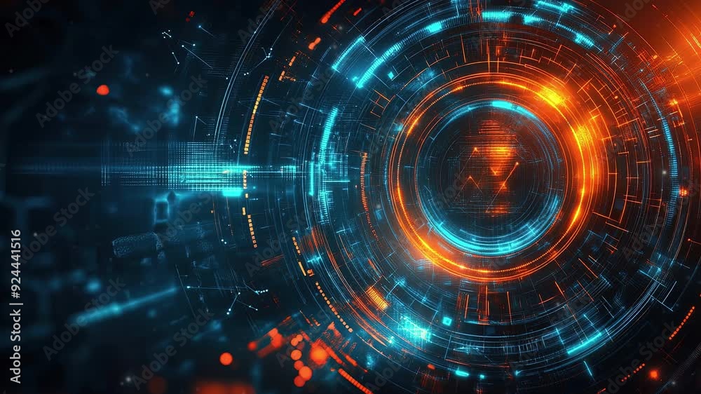 Poster abstract futuristic background with digital technology elements and circles. digital network connect