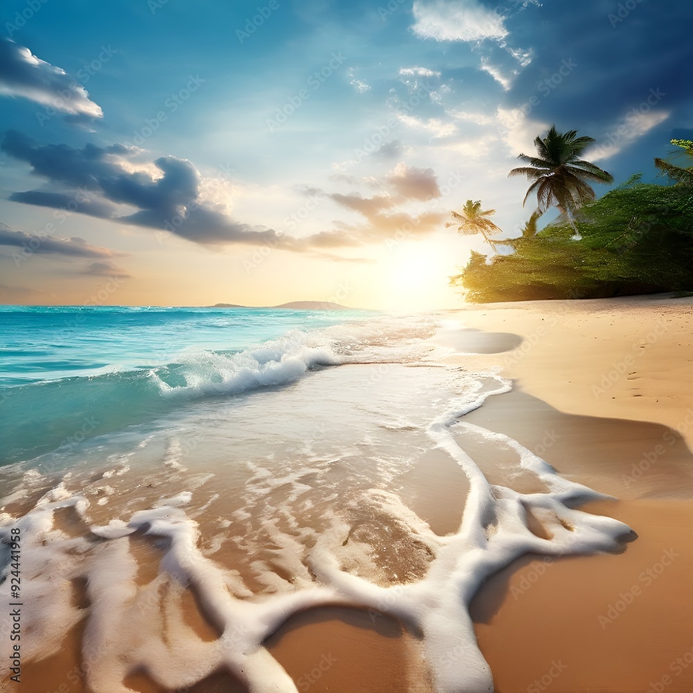 Sticker beach with palm trees