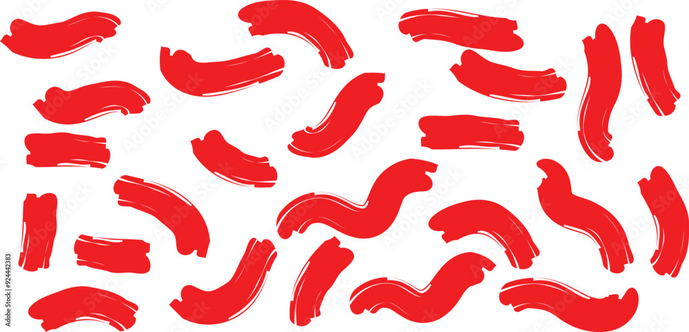 Poster set of different red brush line art vector graphics.