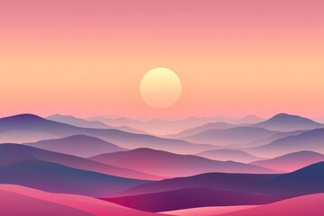 Fototapeta premium Abstract Purple Mountain Range with a Bright Sun