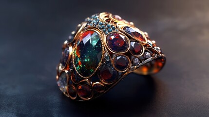 Fototapeta premium A piece of jewelry with a veinlike structure, set with realistic gemstones