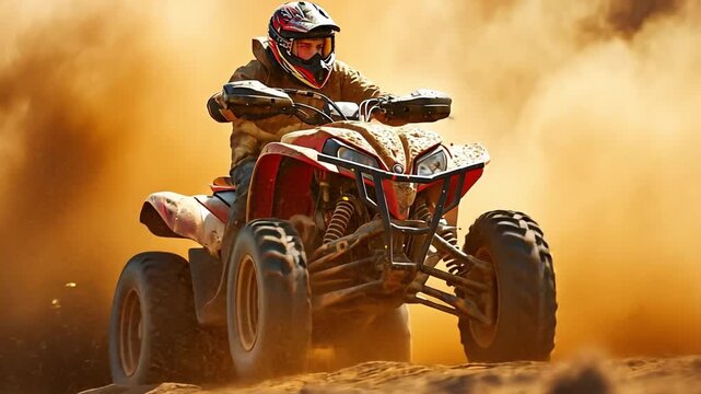 Powerful quad bike racing in the challenging summer sand.