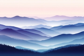 Obraz premium Misty Mountain Range at Sunrise with Silhouetted Trees