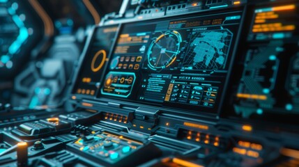 Fototapeta premium Futuristic Interface: Control Panel Design in a Sci-Fi Spaceship