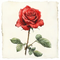 Obraz premium Single Red Rose Watercolor Painting