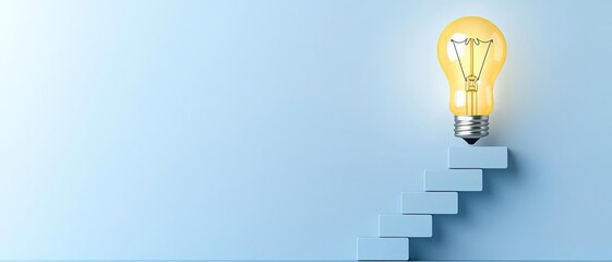 Light bulb with ascending steps, representing gradual growth through ideas, flat design illustration