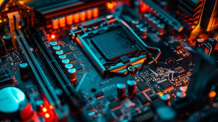 Close-up of a Computer Motherboard with CPU Socket