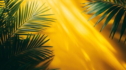 Vibrant Tropical Leaves and Soft Yellow Light Background