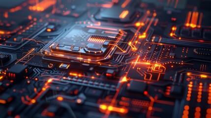 Obraz premium Glowing Circuit Board: Abstract Technology Background