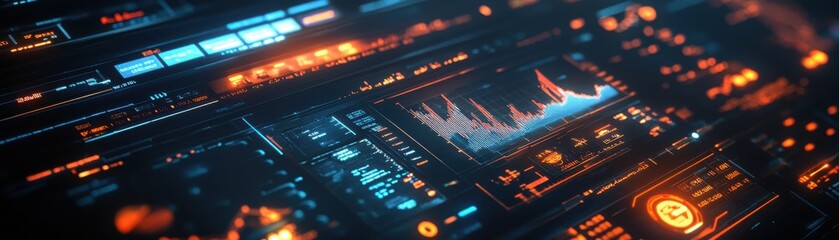 Obraz premium A futuristic investment dashboard where the flow of returns is visualized as glowing veins, ultramodern design