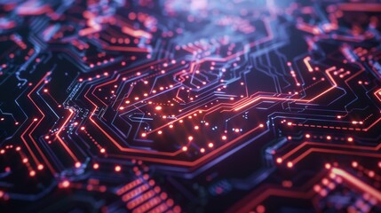 Obraz premium Abstract Glowing Circuit Board: Futuristic Technology Background