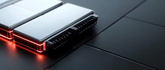 Advanced power cells and high capacity solid state batteries with durable and long lasting construction showcased in a sleek industrial design with technical photography and ample copy space for text