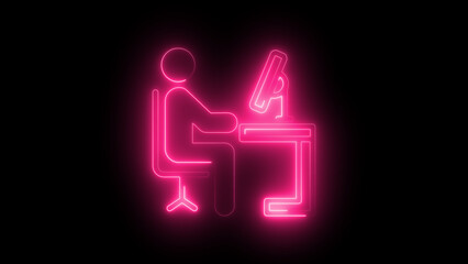 Neon Computer Workstation Icon , Virtual Office, Digital Workspace, and Tech-Focused Remote Work Design